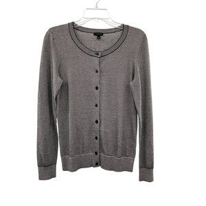 Talbots Striped Sparkle Cardigan Sweater Navy Gray Womens S Button Front Used